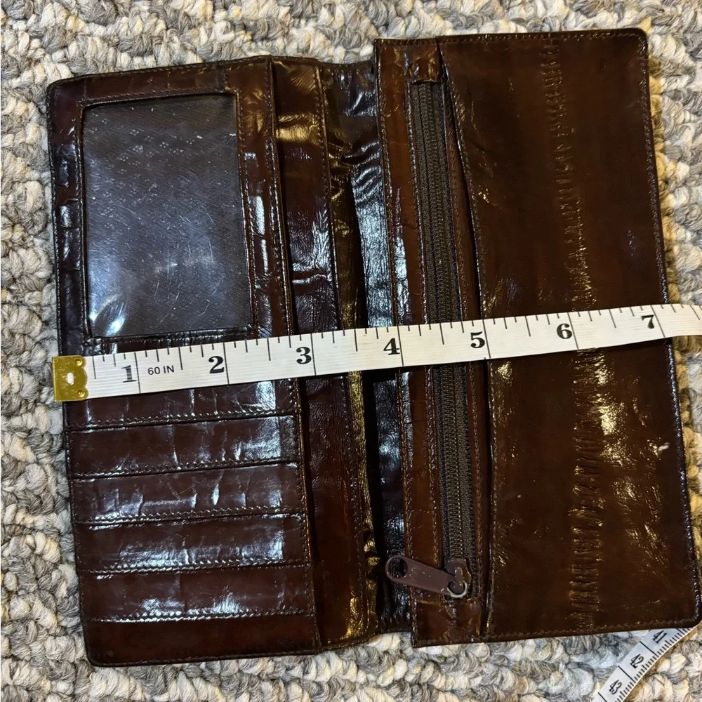 Eel skin Men's Chocolate Brown Leather Long Wallet